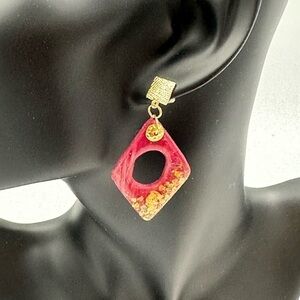 One of a kind hand crafter faux stone earring with gold post